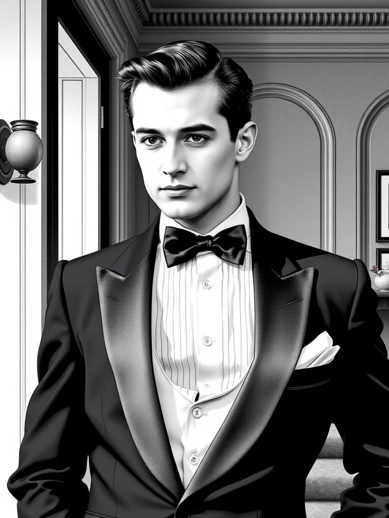 50's tux illustration black and white