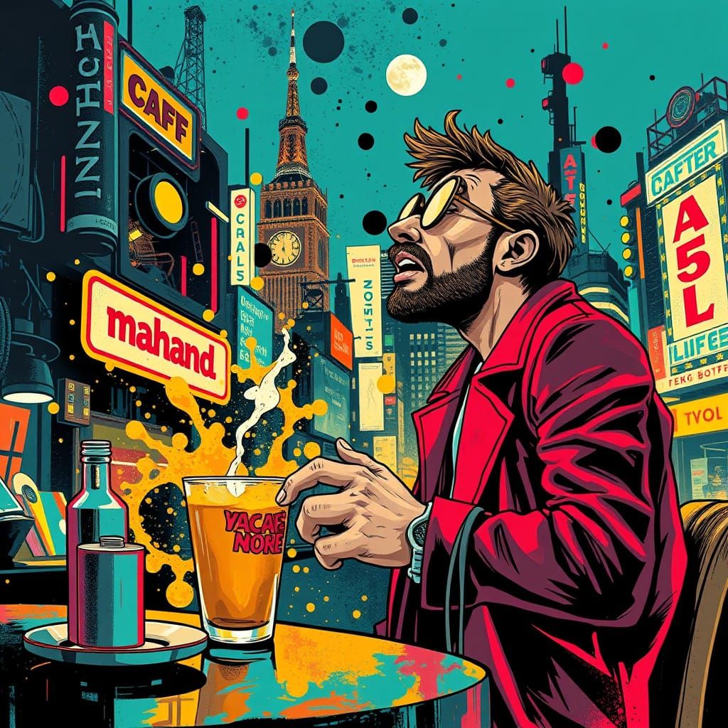 Vibrant Pop Art Mashup: A Late-Night Caffeine Rush