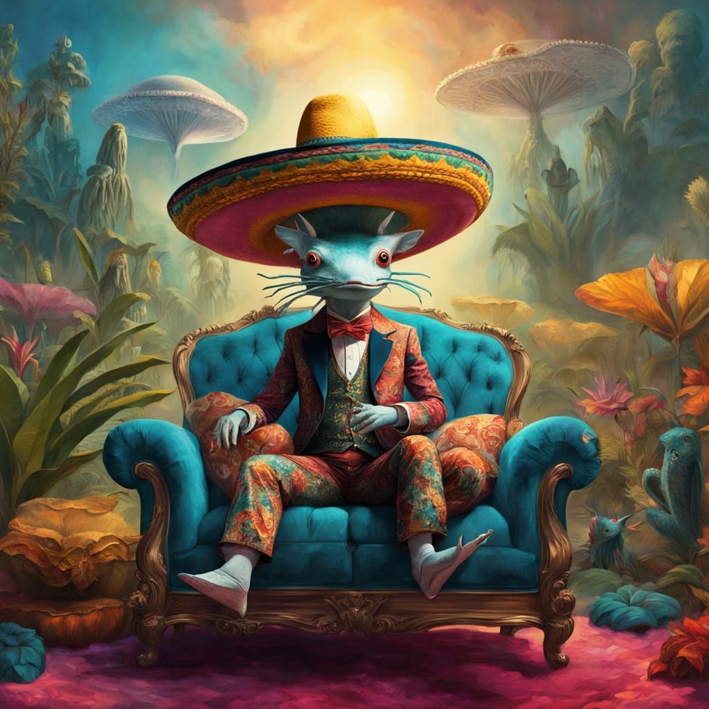Surrealist Axolotl Portrait in Vibrant Mexican Folk Art Styl...