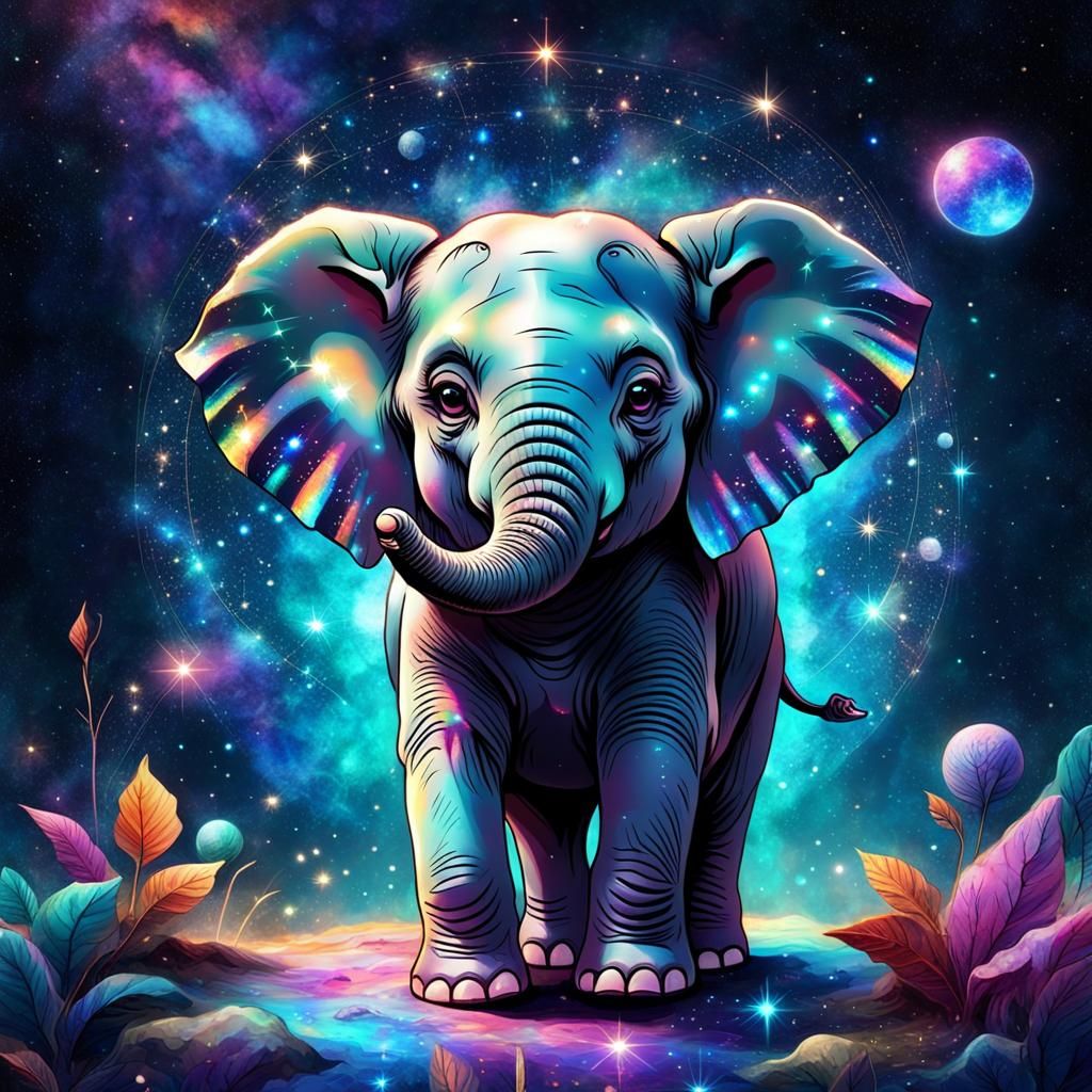 Cosmic Elephant: Holographic Astral Illustration