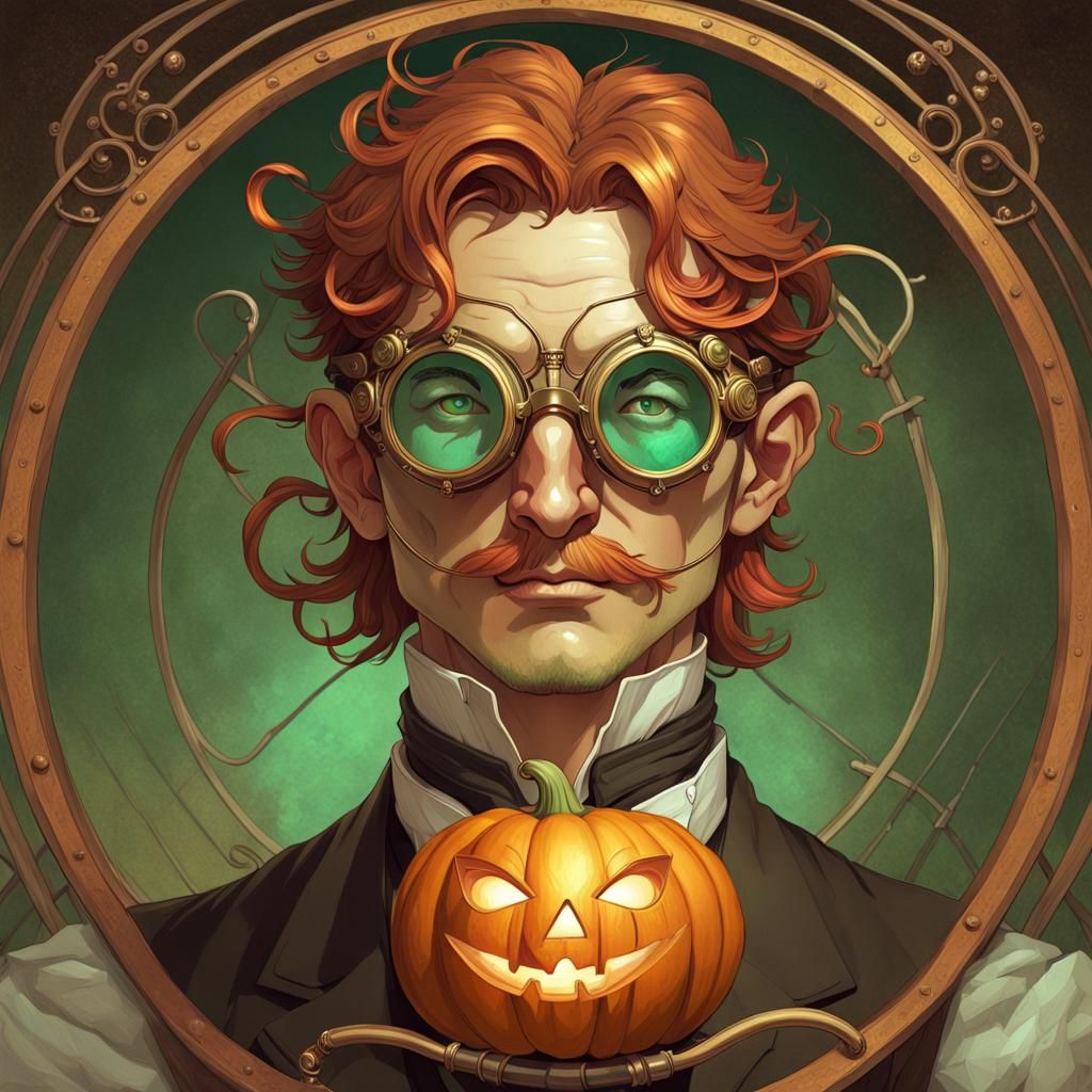 Steampunk Pumpkin Gentleman Portrait Inspired by Art Nouveau