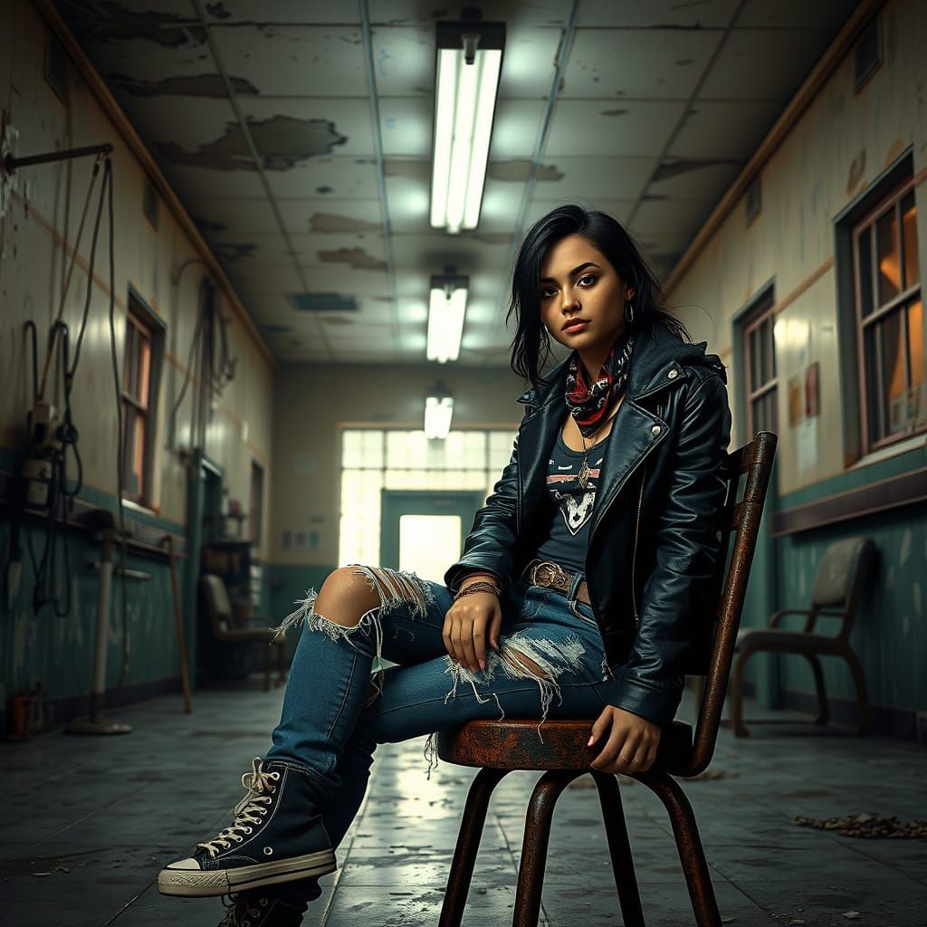 Gritty California Gangster Girl in Abandoned Hospital