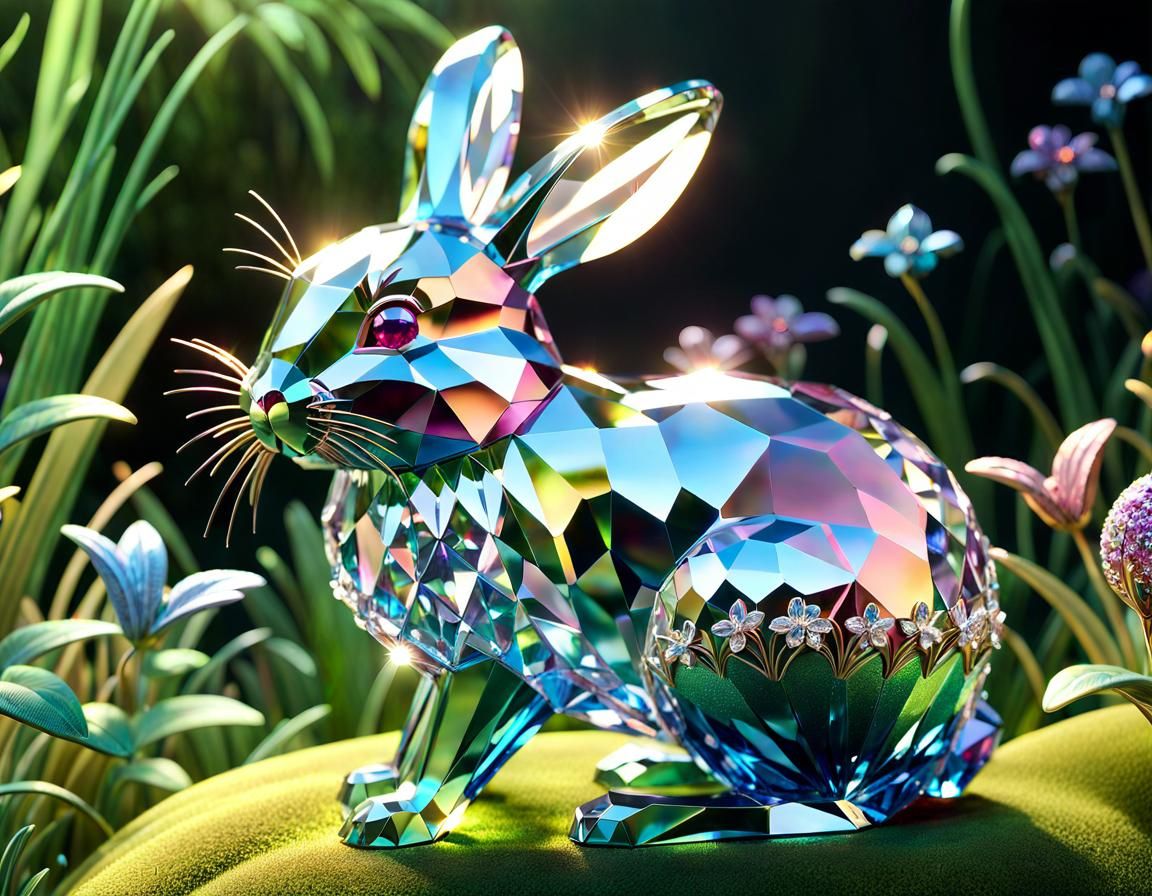 Crystal Bunny Figurine in Art Nouveau Style