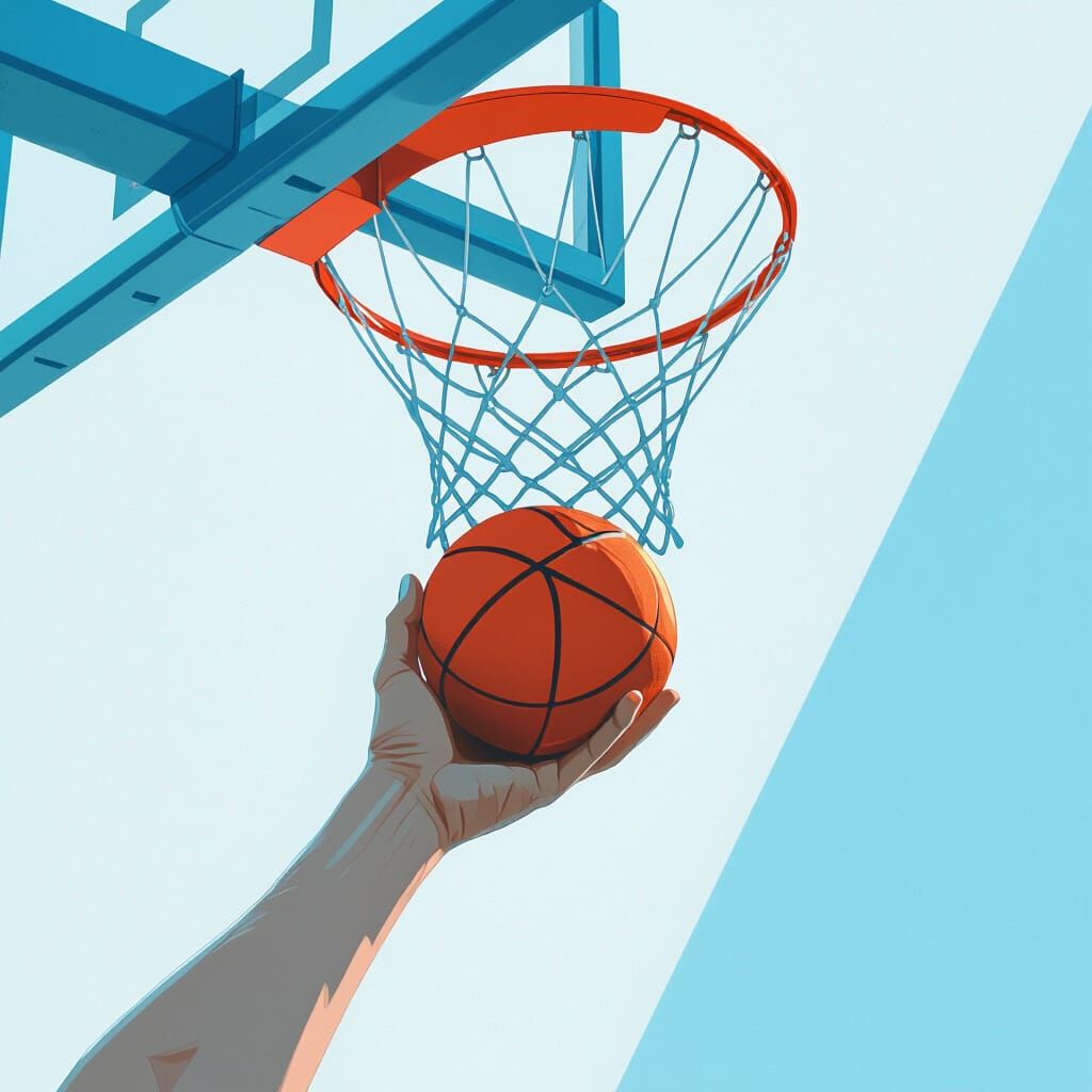 Minimalist Basketball Dunk in Light Blue and White