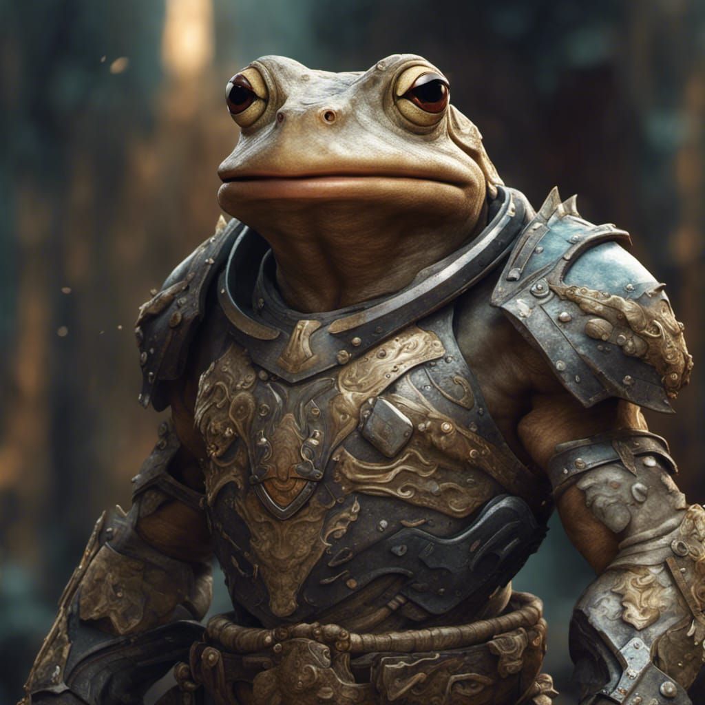 Armored Frog Mercenary in Digital Oil Painting Style