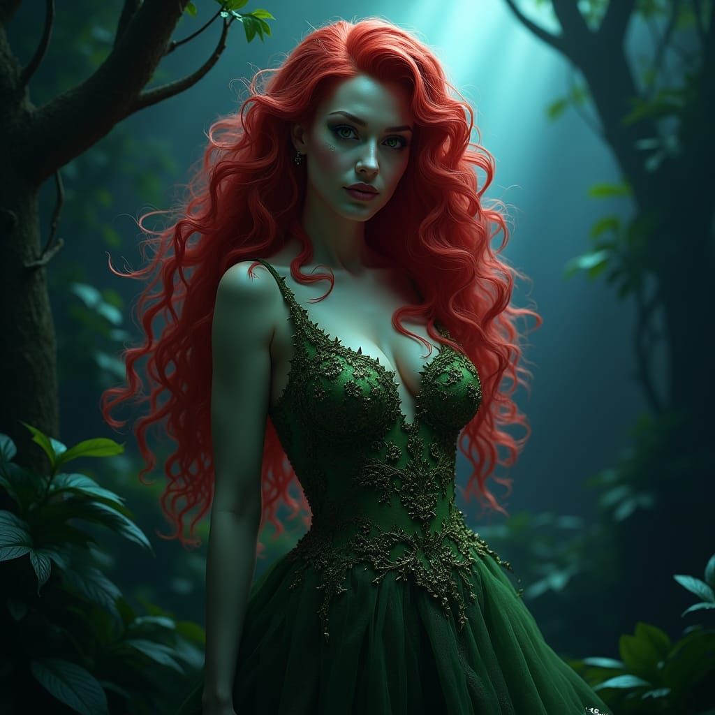 Poison Ivy in Lush Jungle, Fantasy Concept Art