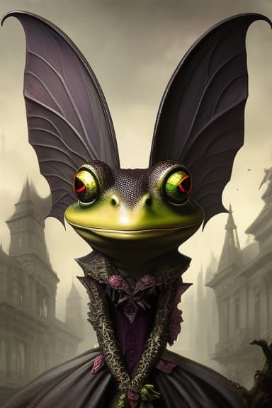 Gothic Necromancer Frog in Surreal Digital Art