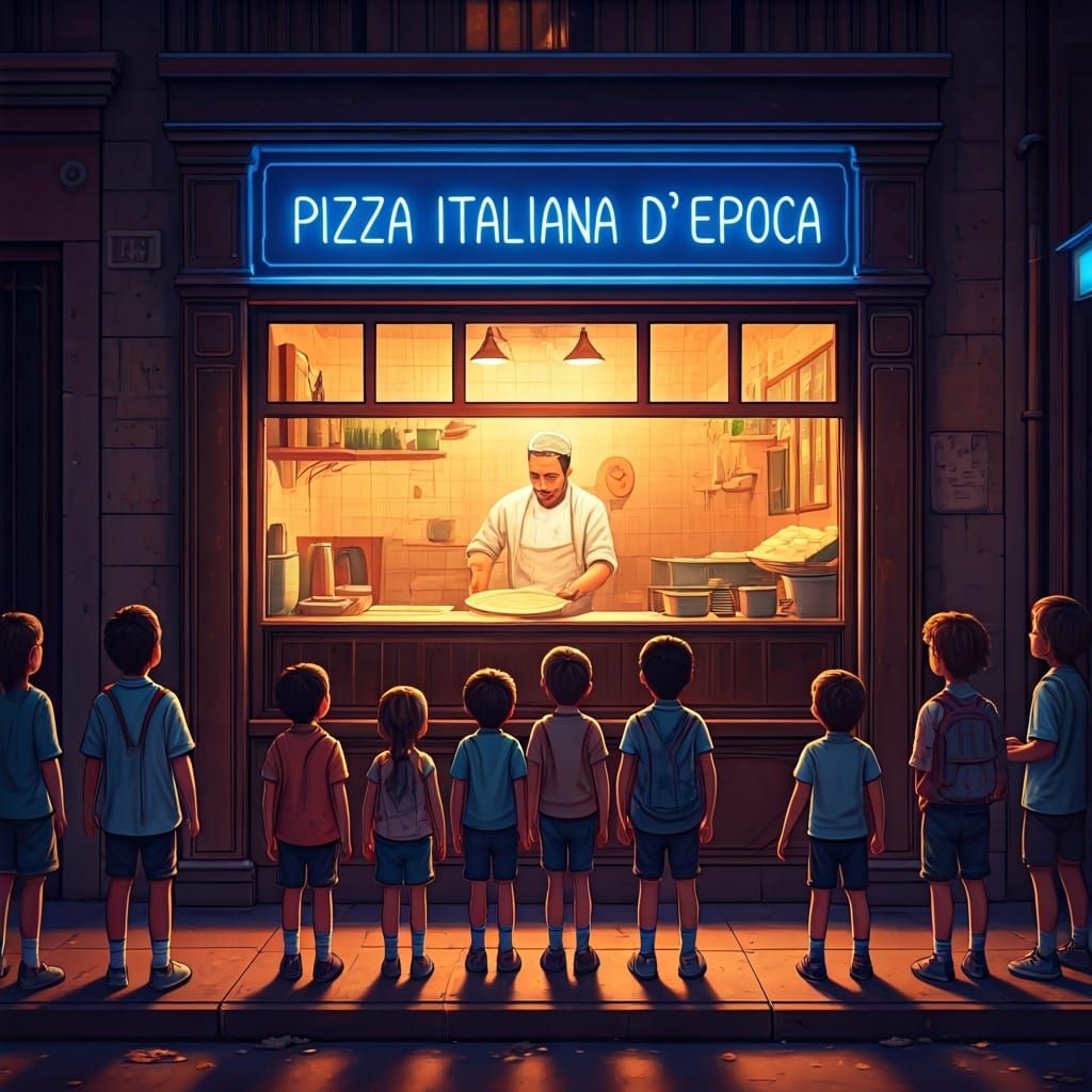 Kids Watch Pizza Chef: Retro-Futuristic Restaurant Scene