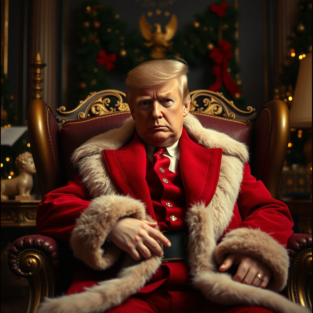 Donald Trump as Santa in Ornate Christmas Scene