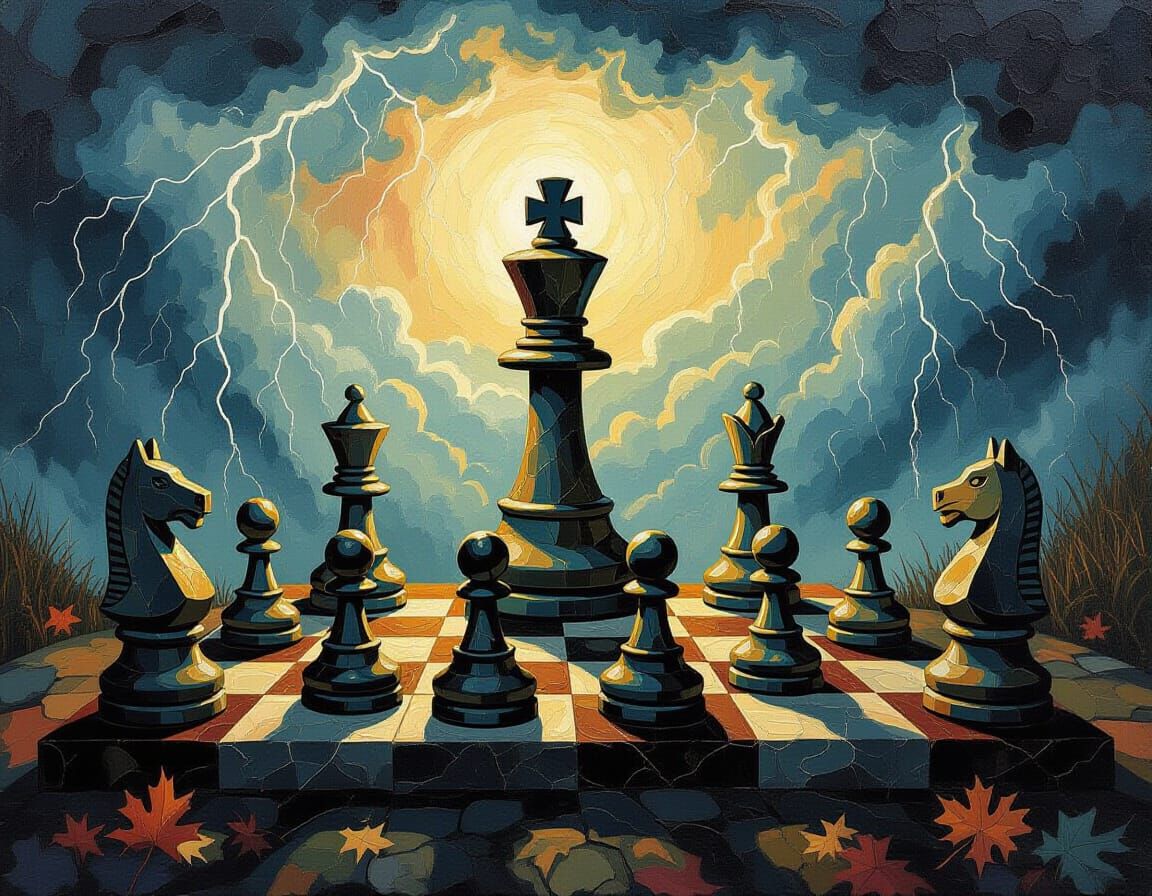 Magical Stone Chess World in Impasto Autumn Landscape
