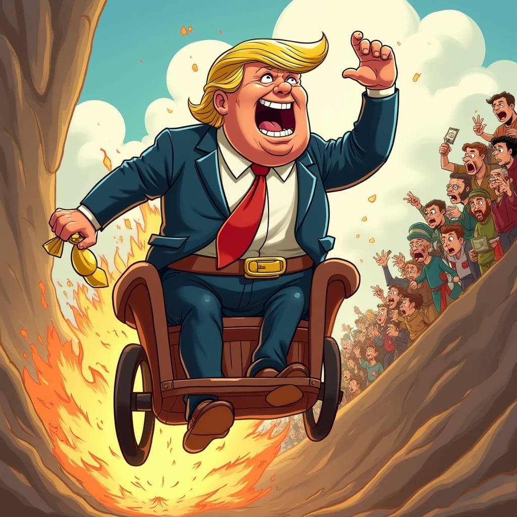 Comical Roman Character in Flaming Chariot