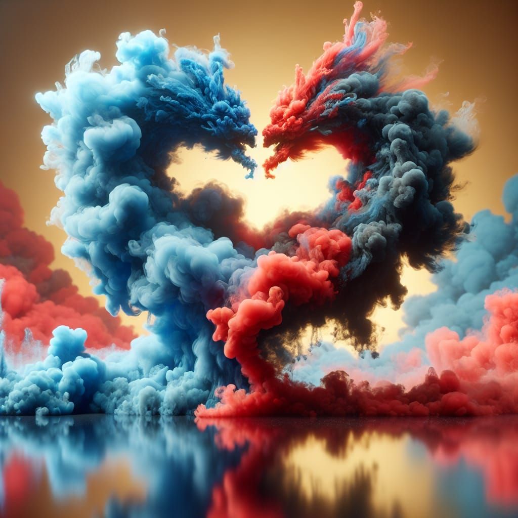 Entwined Smoky Dragons Forming a Heart