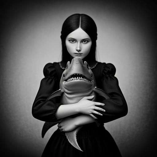 Surreal Vintage Photo of Girl Hugging Shark