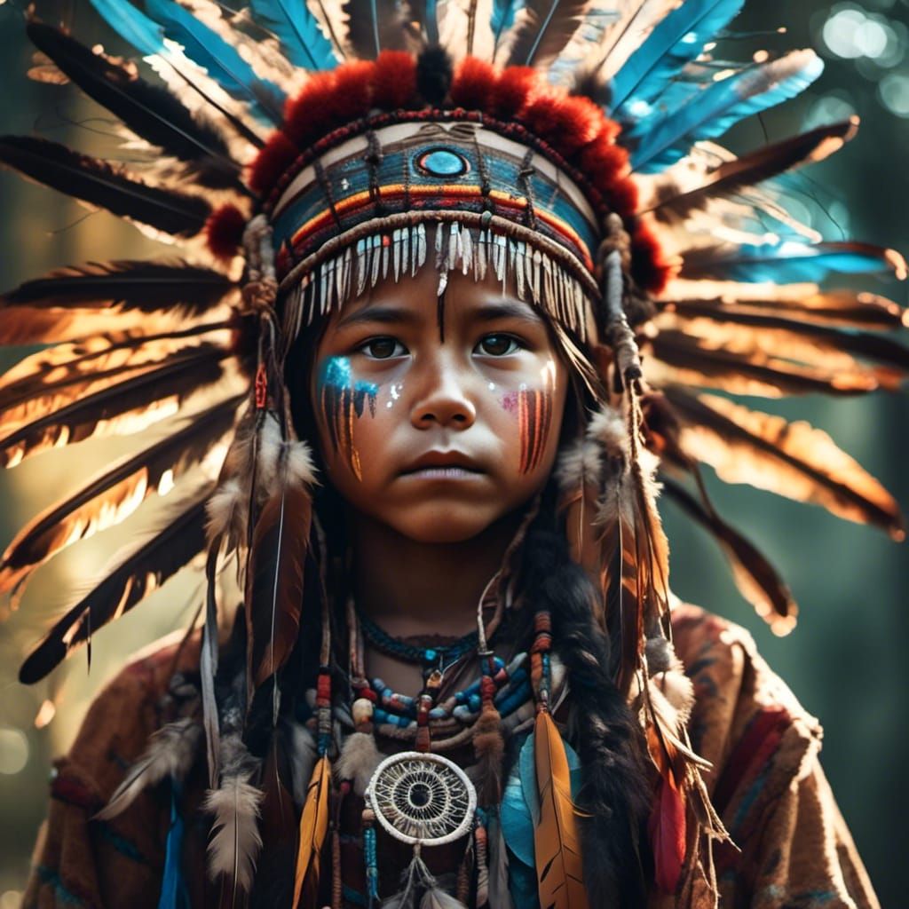 Hyperreal Portrait of Native American With Dreamcatchers
