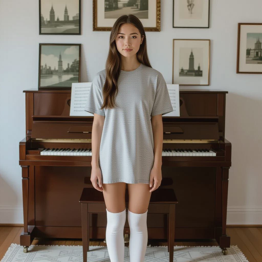 Slender Young Woman in University Corridor