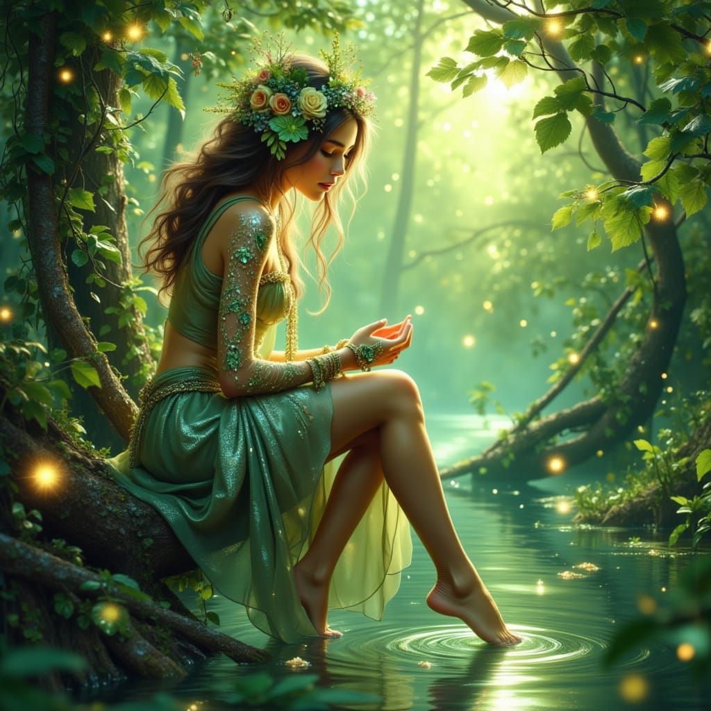 Anime Druid in Forest Glade with Sunstone Headdress