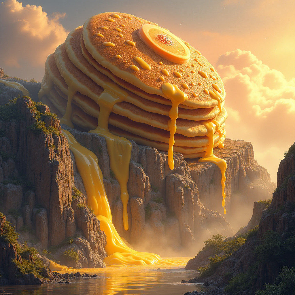 Pancake Mountain with Butter Streams, Digital Art