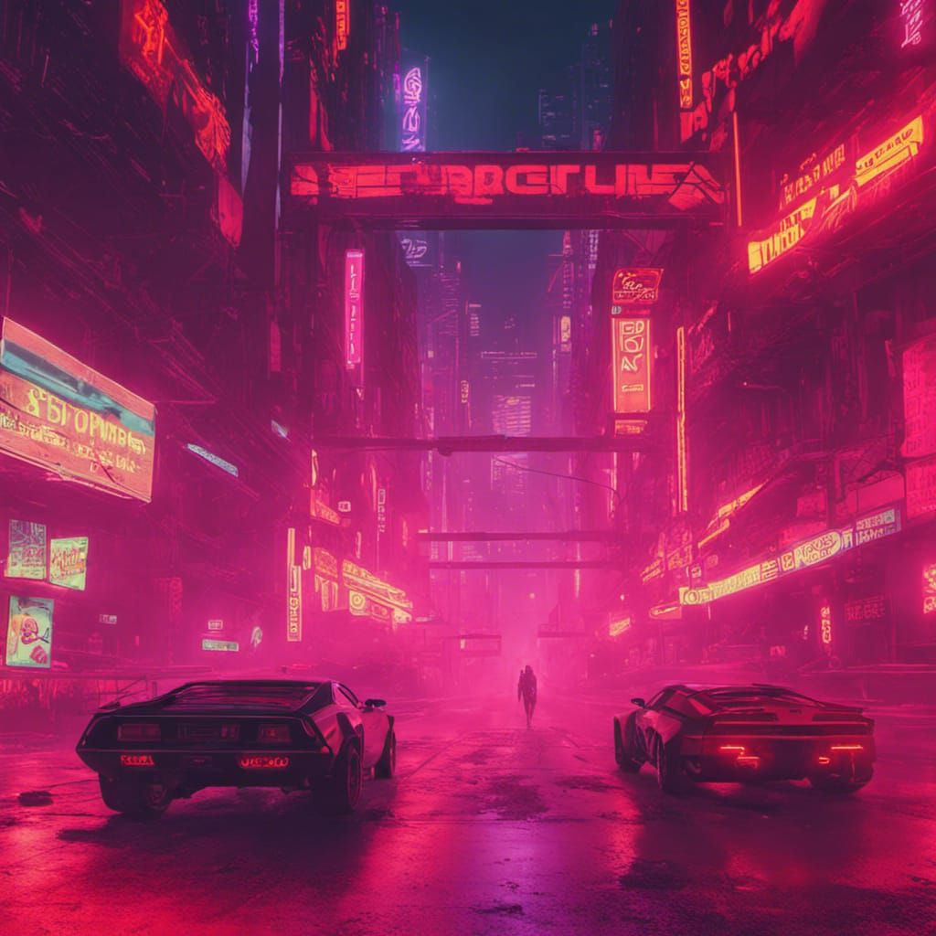 Cyberpunk Road to Hell in Neon Dystopia