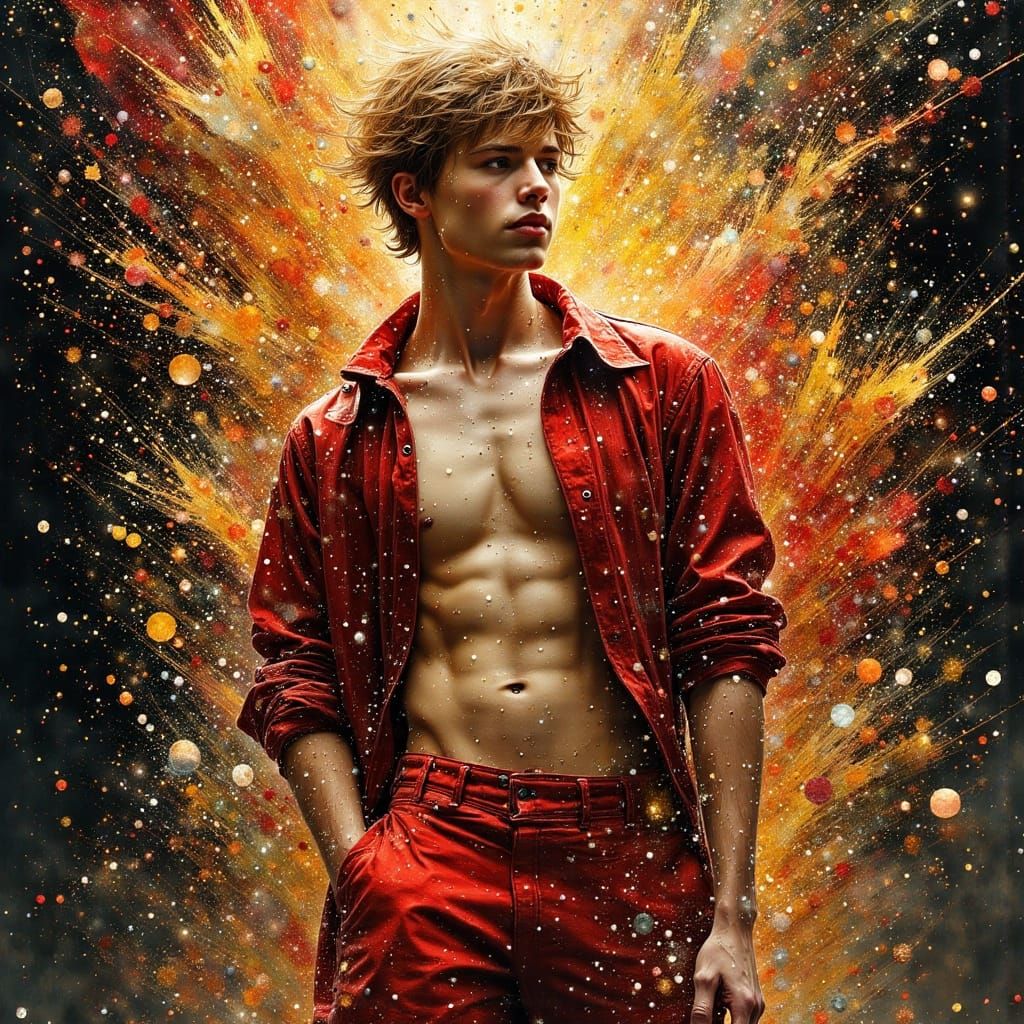 Auburn Haired Man Surrounded by Abstract Art Nouveau Element...