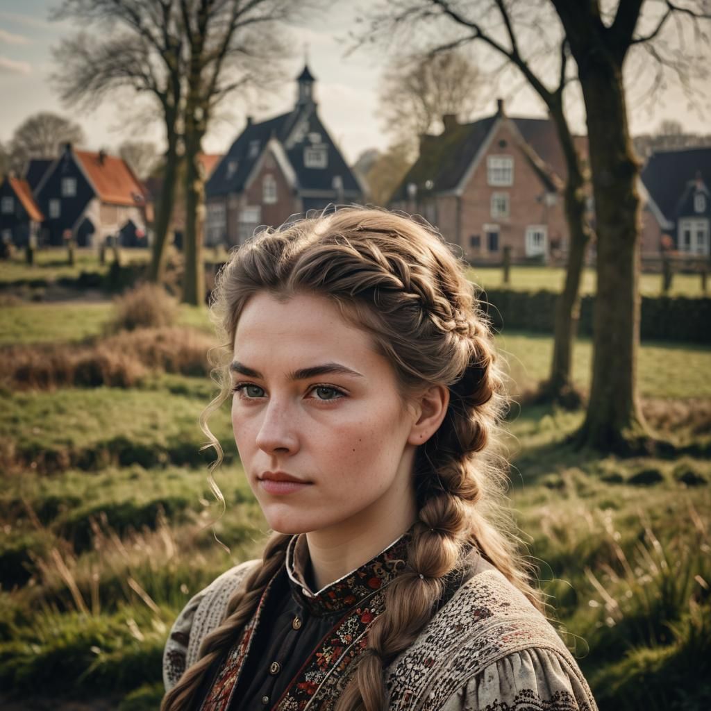 Dutch Woman in Traditional Attire: High-Contrast Portrait