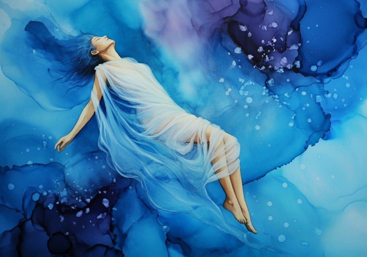 Ethereal Figure in Dreamlike Abstract Landscape