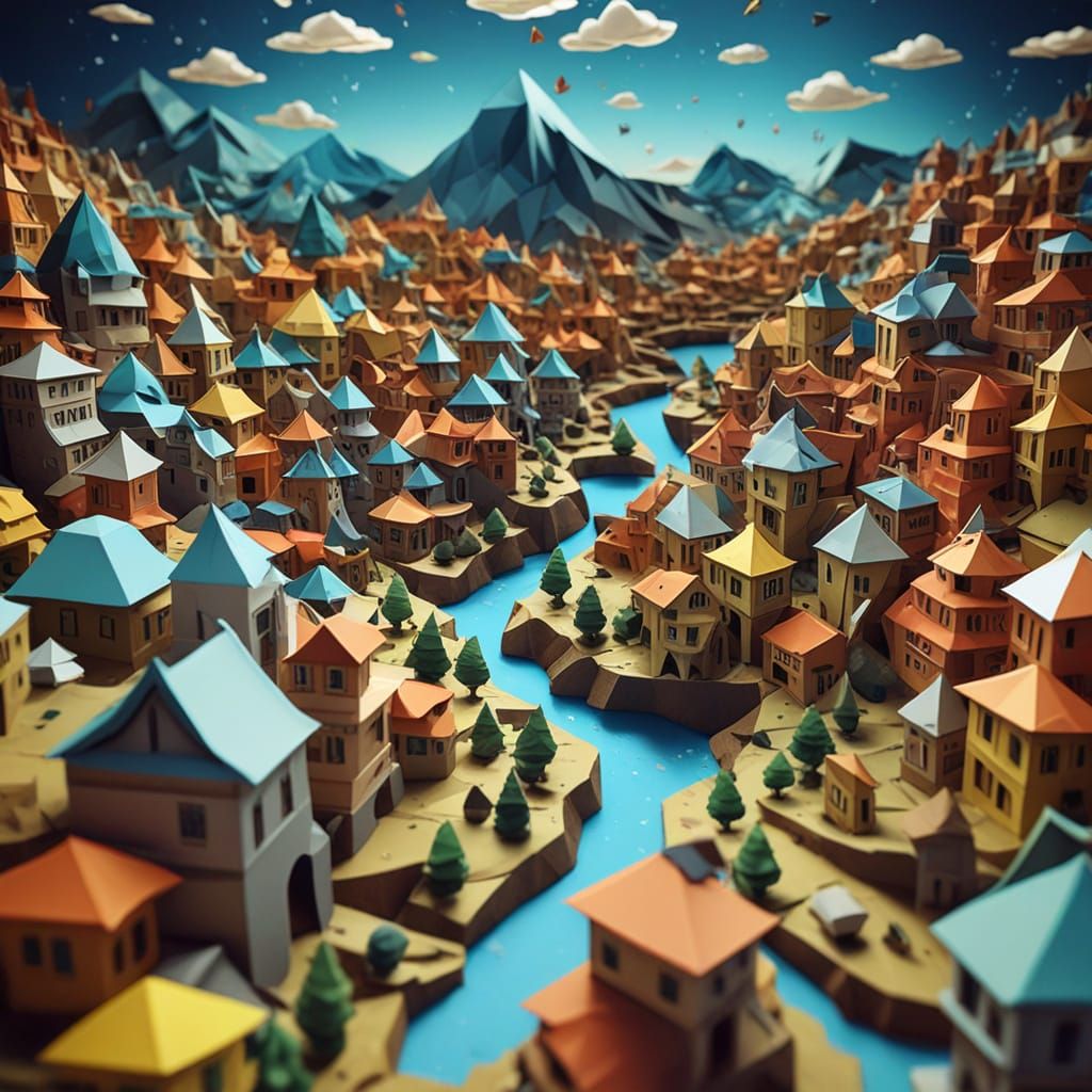 Low Poly Escher Origami Dreamscape