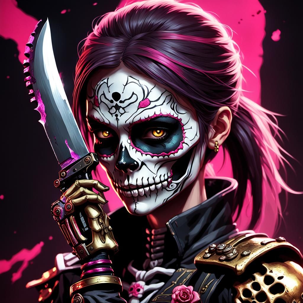 Gothic Anime Woman with Skeleton Face Paint