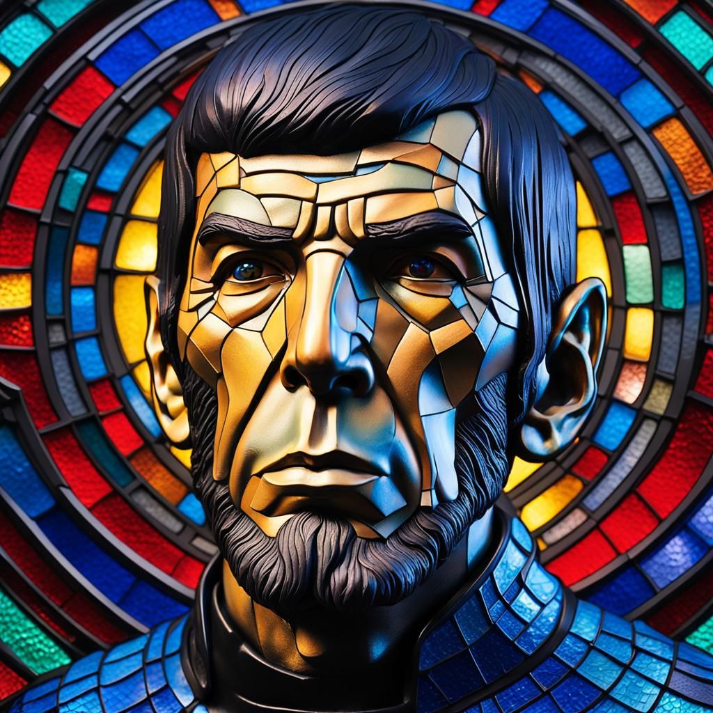 Enameled Glass Spock Figurine in Stained Glass