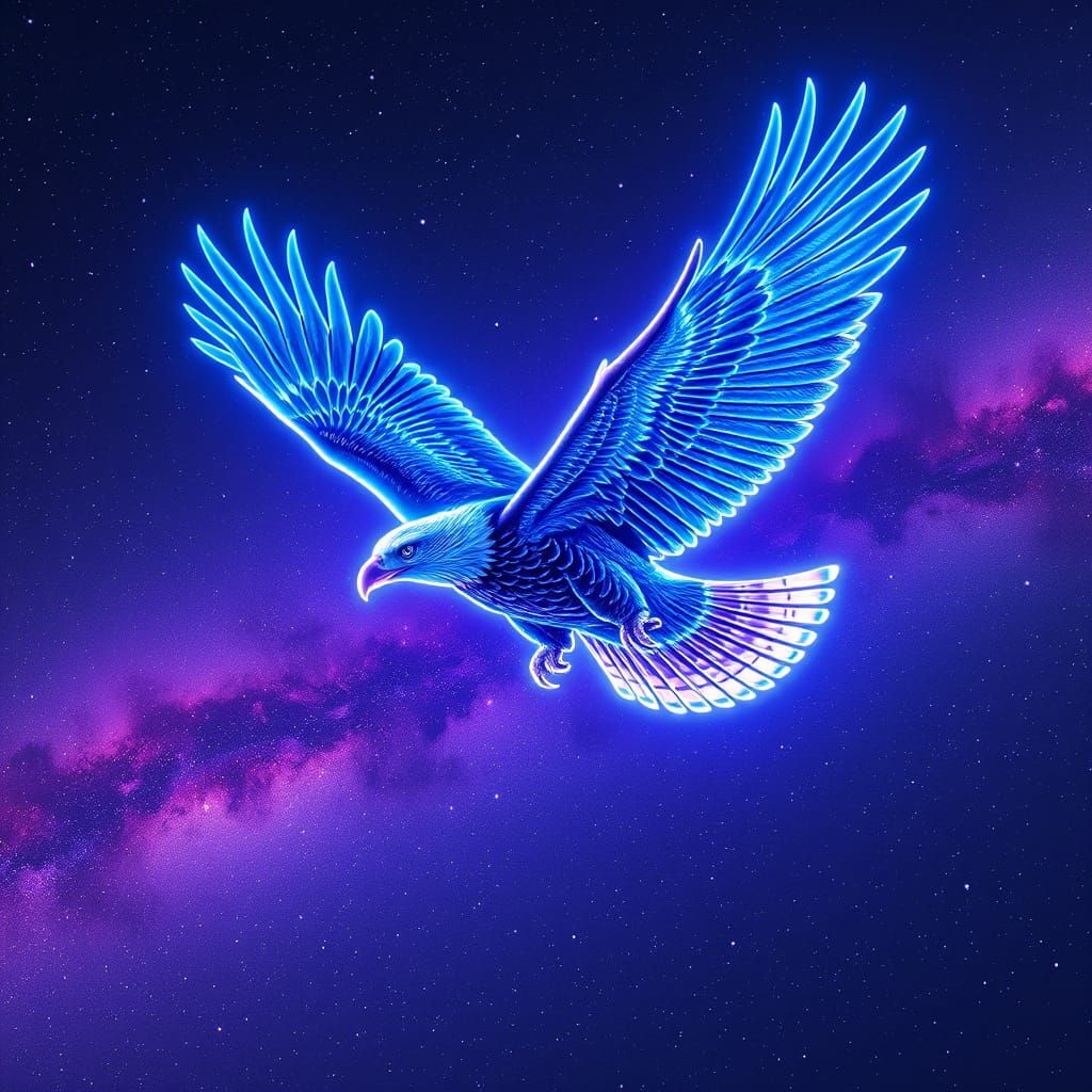 Majestic Eagle Soars Through Vibrant Celestial Hues