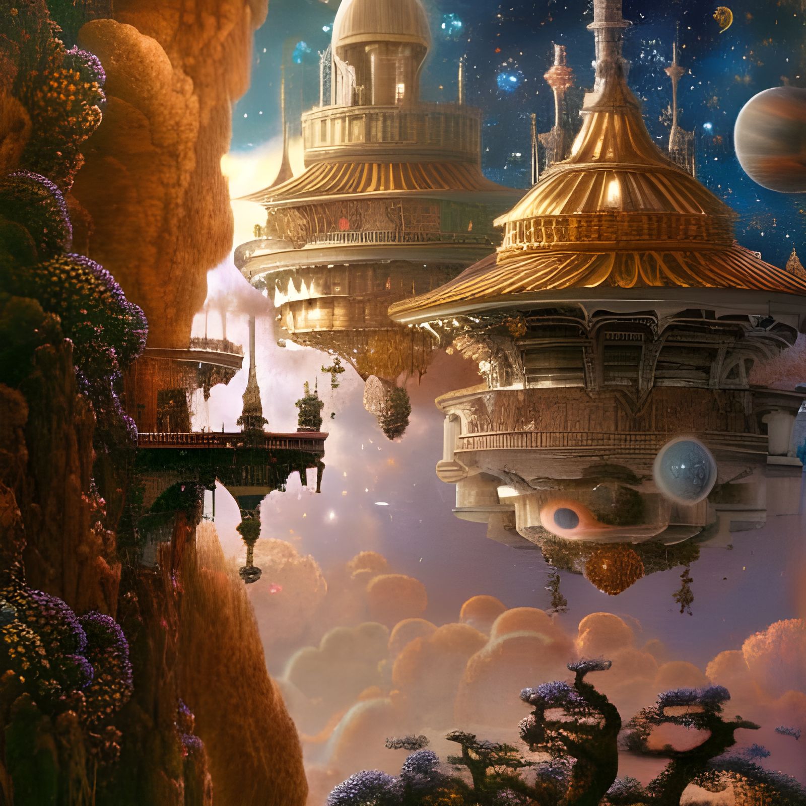 Hyperrealistic Cosmic Space Castle in Digital Matte Painting...