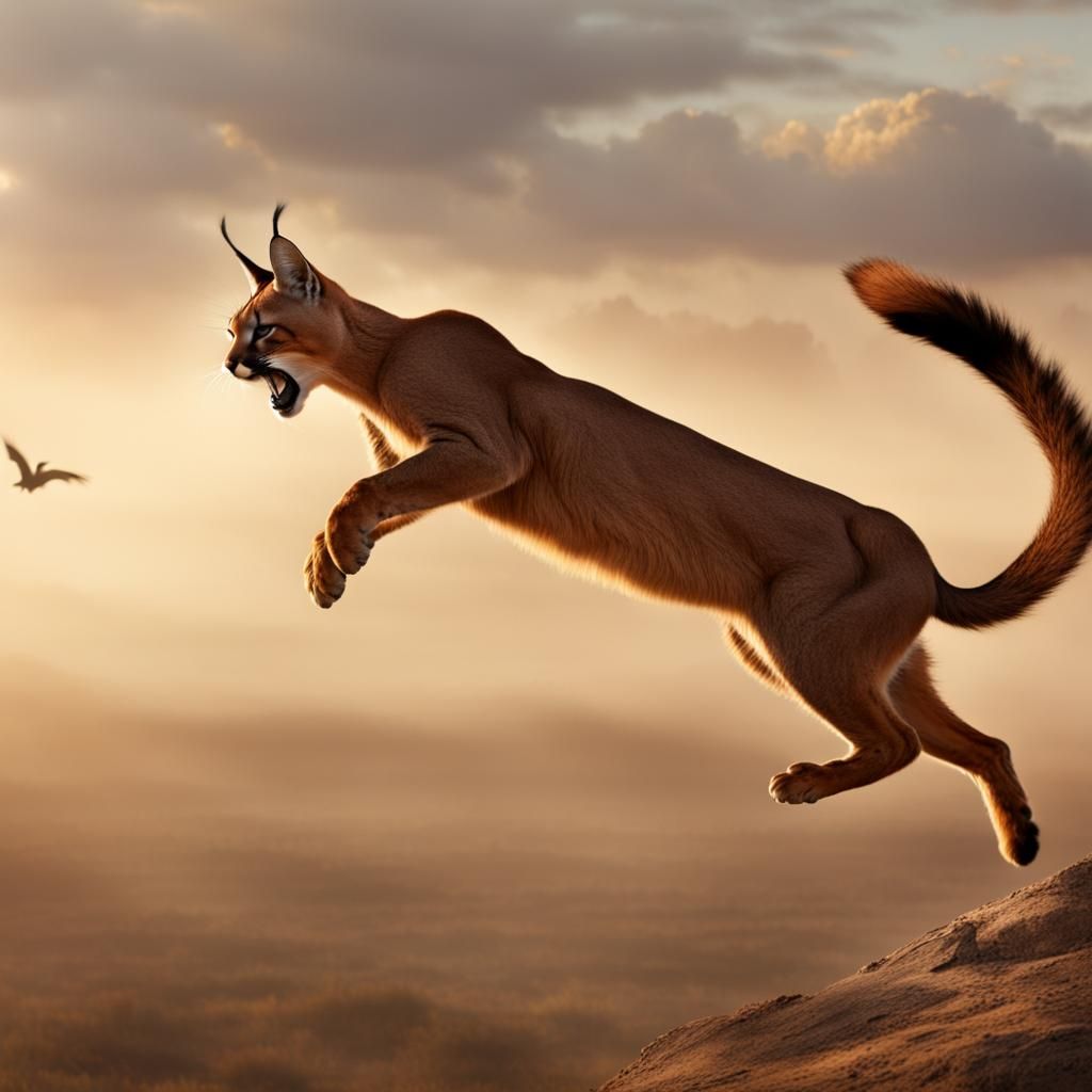 Caracal Leaping for Bird in Africa: Matte Painting