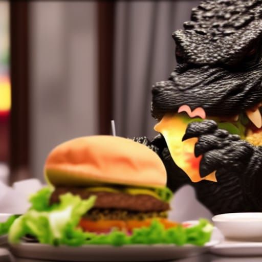 Godzilla's Gourmet Meal: Cheeseburger in Restaurant