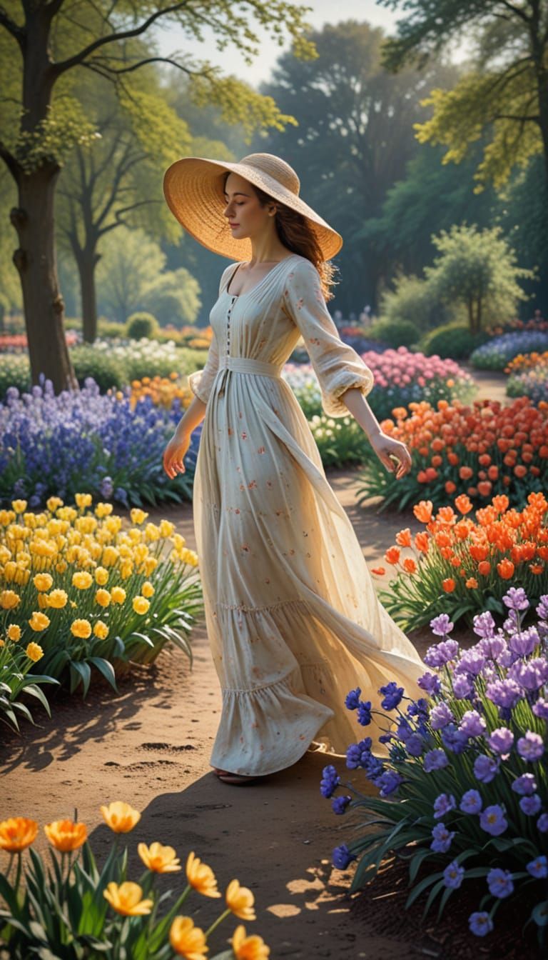 Serenely Beautiful Woman Amidst Vibrant Keukenhof Blooms in ...