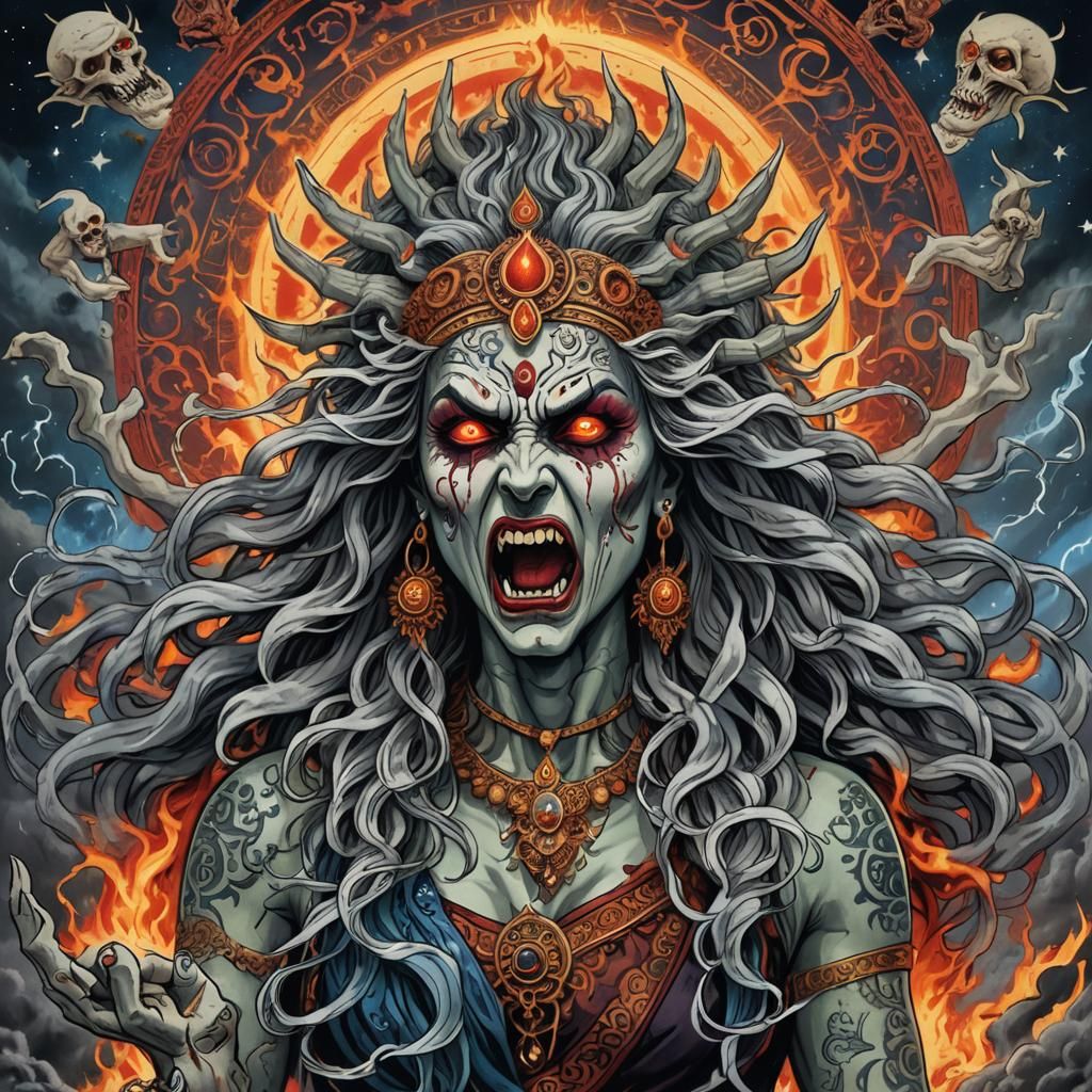 Furious Hindu Goddess of Destruction in Cosmic Horror