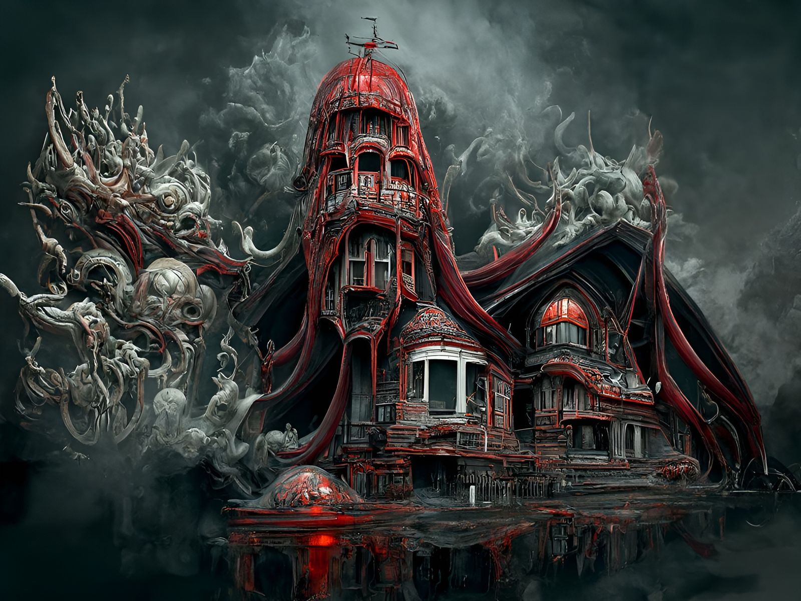 Gothic Horror House in Spiralled Art Nouveau Style