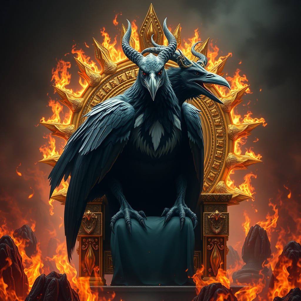 Cyberpunk-Inspired Demon Throne Scene with Flaming Inferno