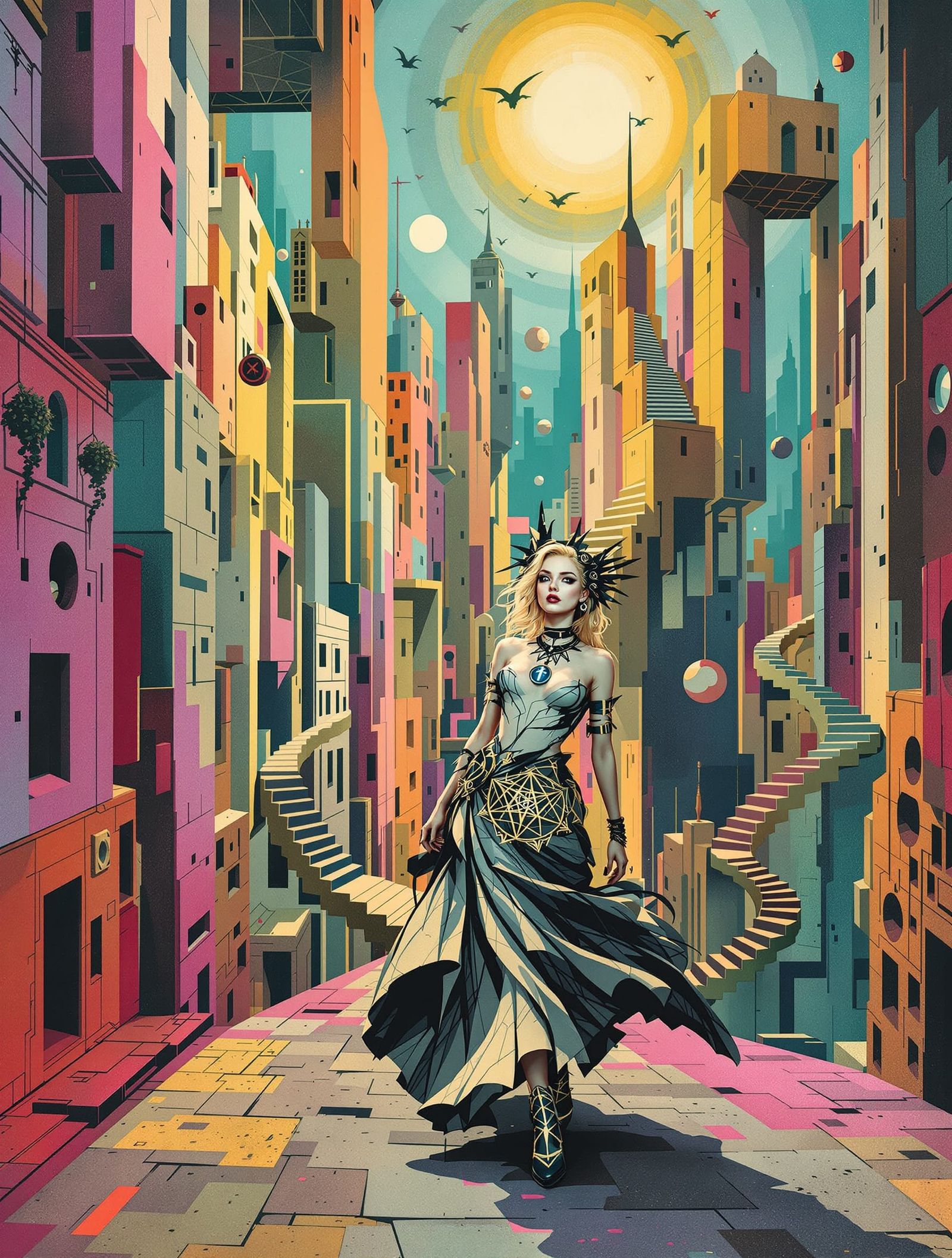 Alice in Surreal Cityscape with Sigilpunk Accessories