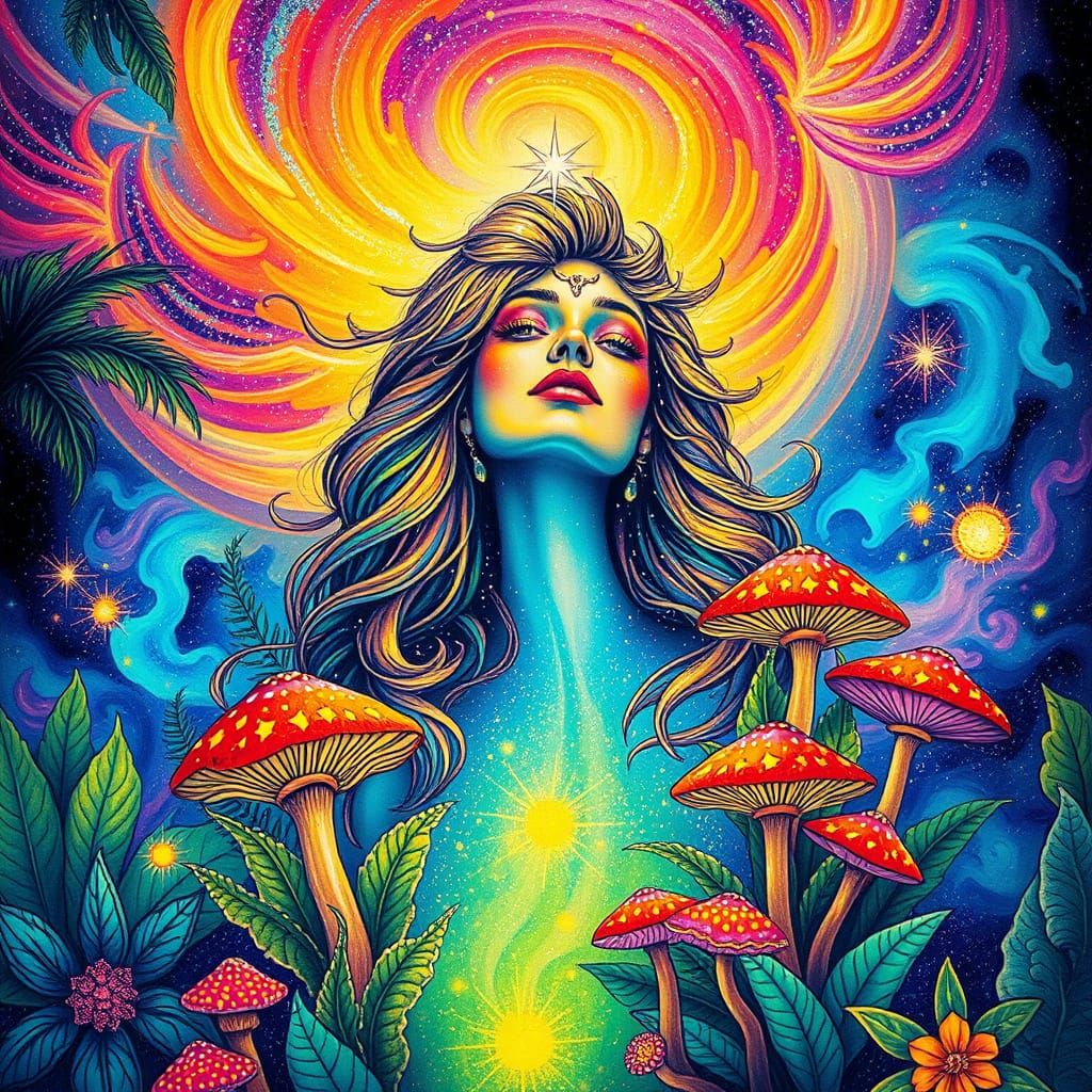 Psychedelic Goddess of the Cosmos in Vibrant, Iridescent Spl...