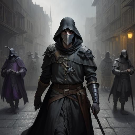 Medieval Plague Doctors in Dark Fantasy Watercolor