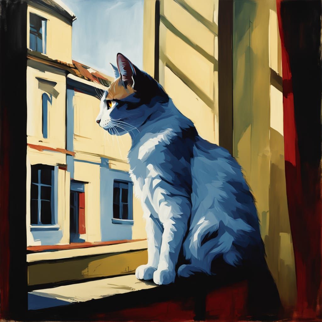 Cat on Windowsill in Surrealist Style