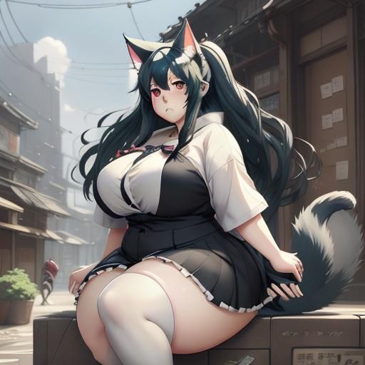 Plus-Size Anime Girl in Key Visual Style