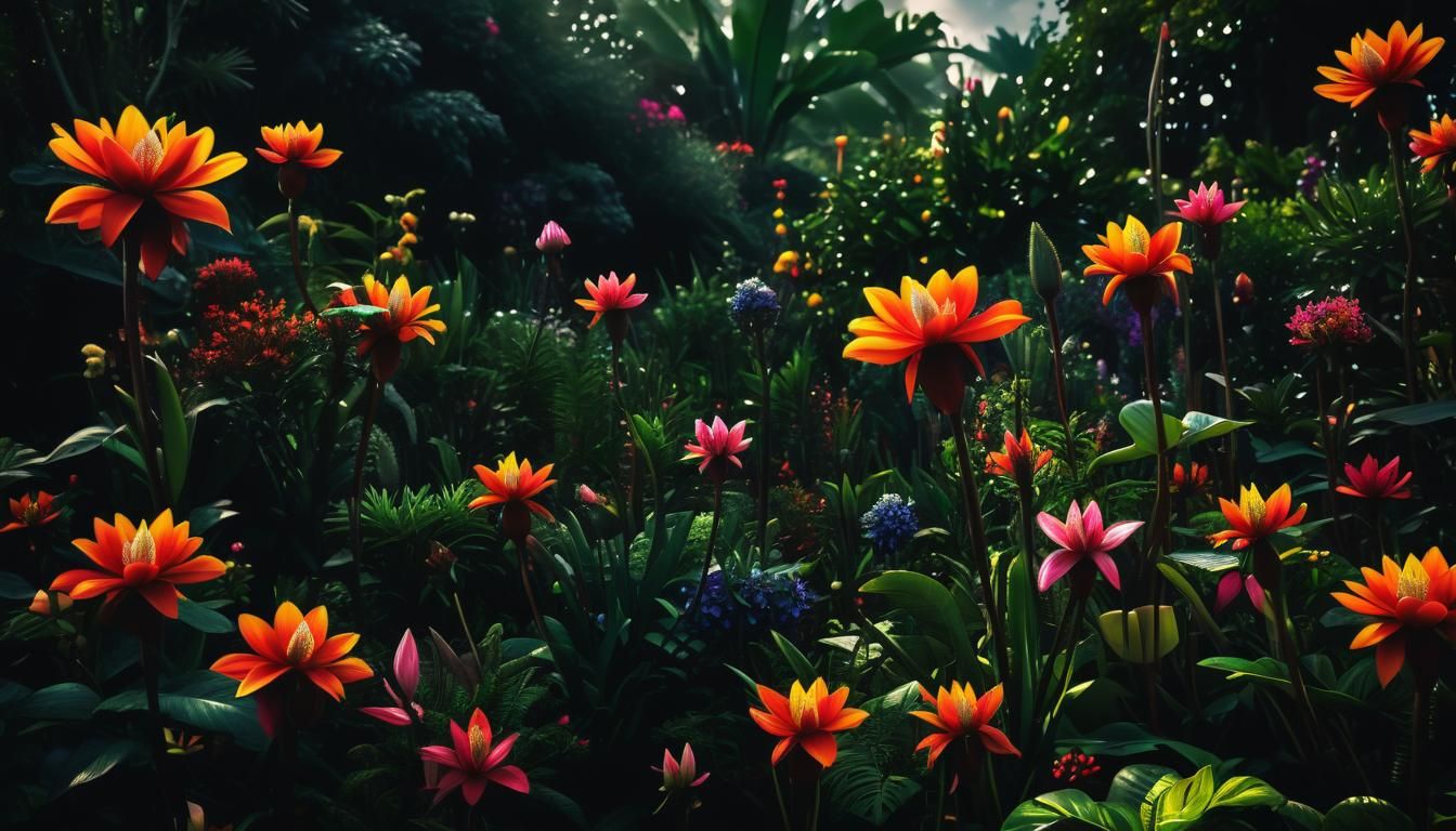 Exotic Flower Garden in Hyperrealistic Detail