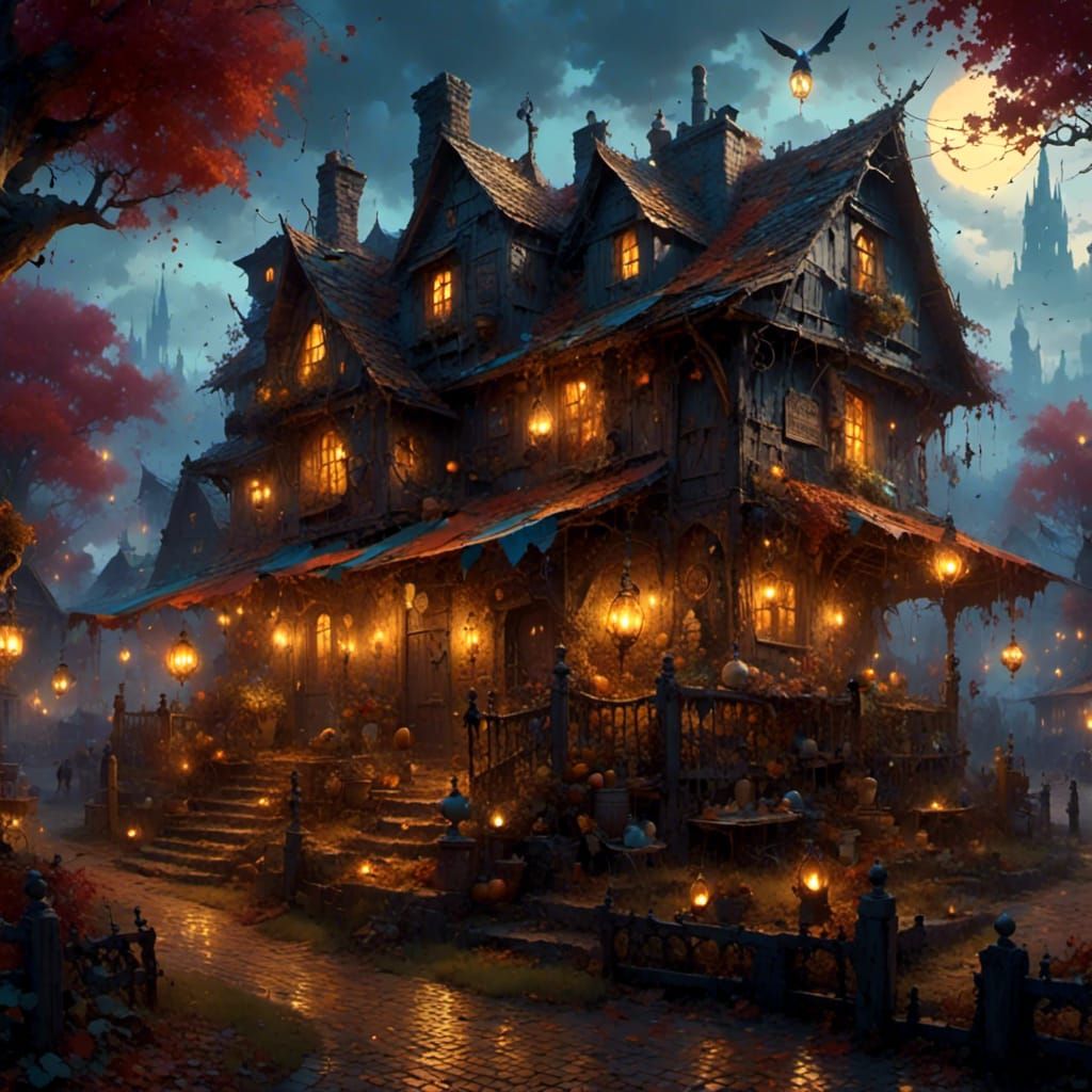 Sinister Haunted Village in Dark Fantasy Style