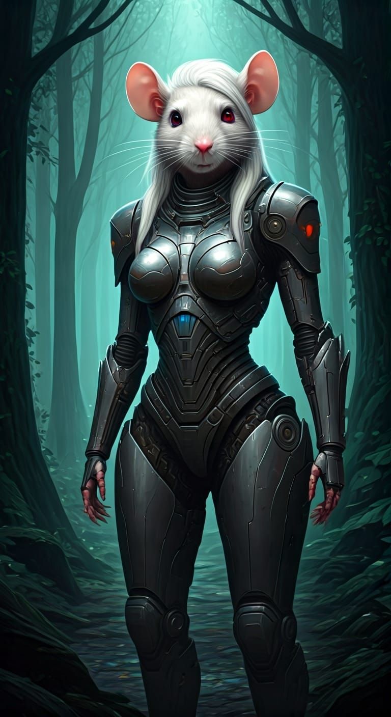 Rat-Anthro in Power Armor, Sci-Fi Forest Scene