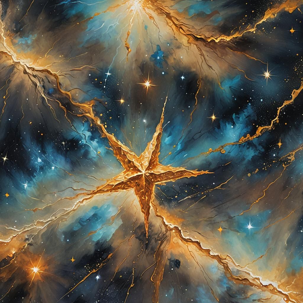 Celestial Landscape Painting: Lone Star Shines