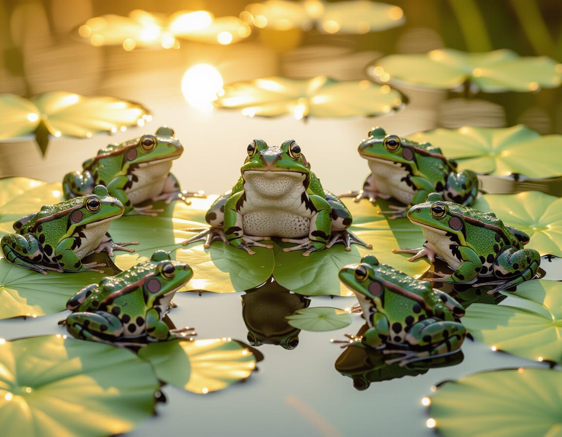 Leopard Frog Council in Golden Hour Pond