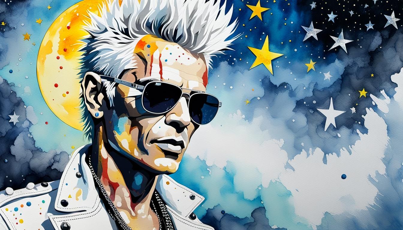 Billy Idol in Pop Art Style with Silver Stars