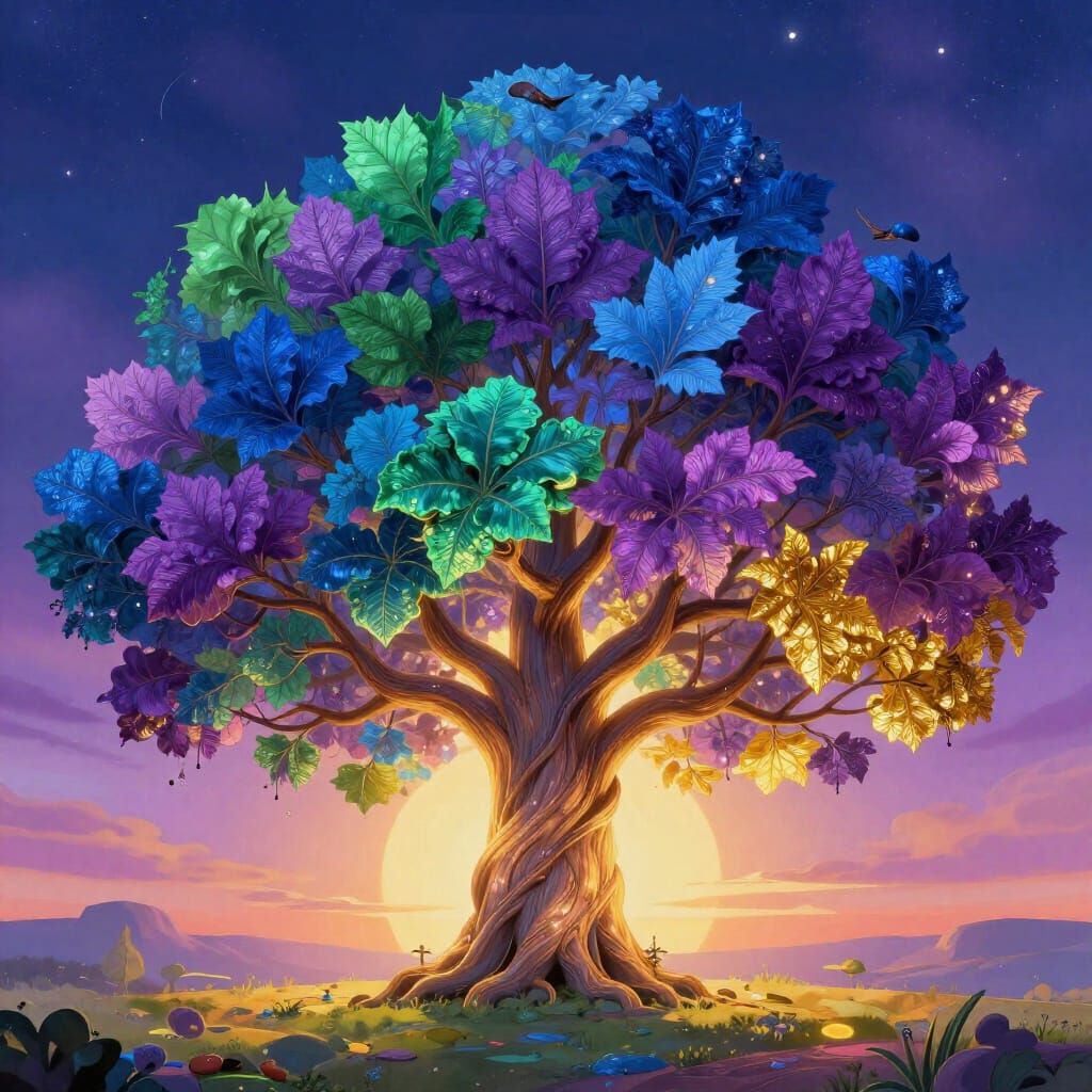 Vibrant Fantasy Tree of Life in Golden Light