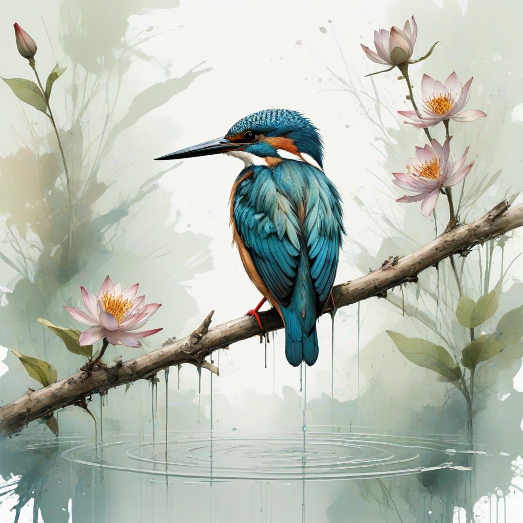 Ethereal Lilypond Scene in Whimsical Watercolor Style