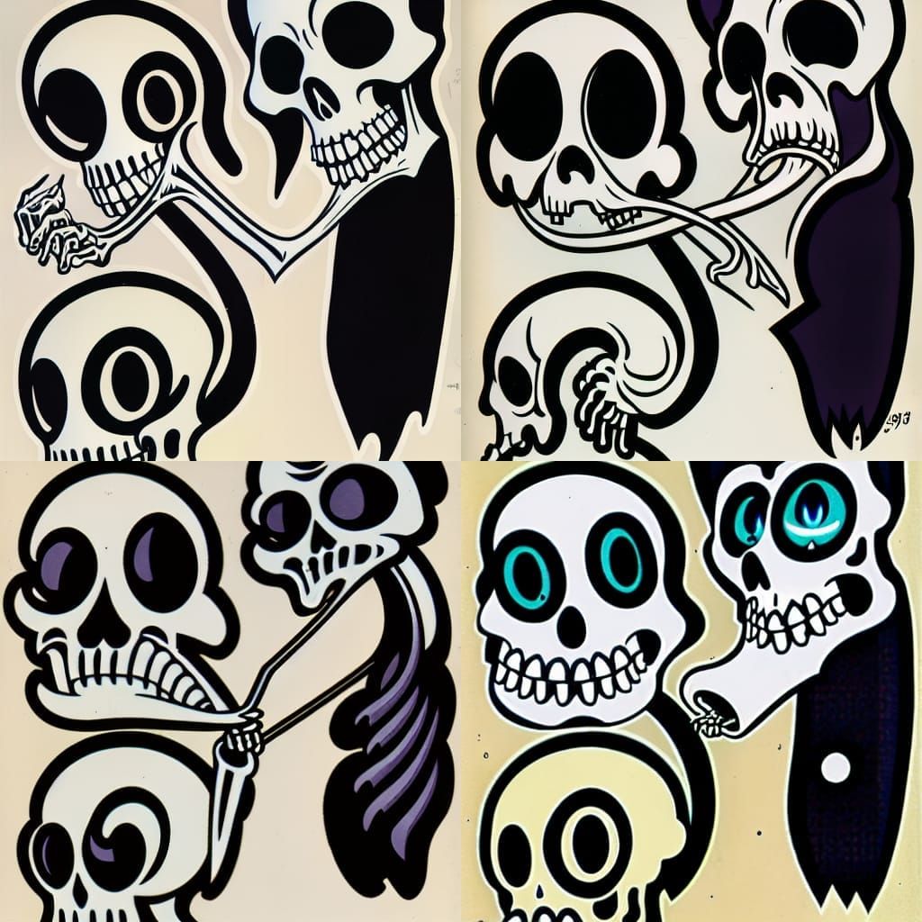 Grim Reaper Skull in Fleischer Cartoon Style